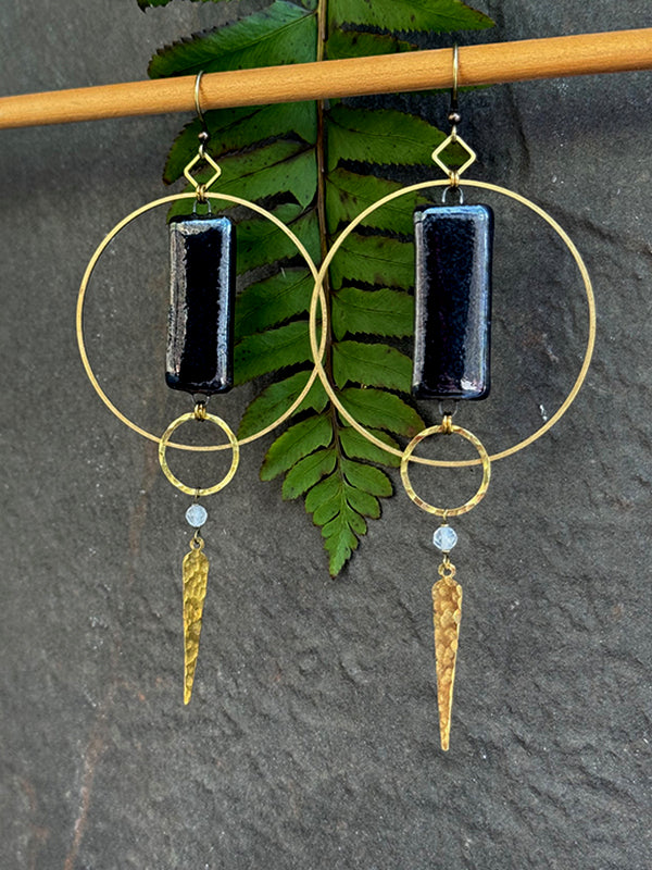 Equinox Earrings ~ Noir and Moonstone