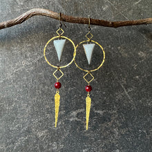 Load image into Gallery viewer, Comet Earrings ~ Oat and Scarlet Jade

