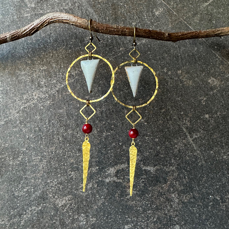 Comet Earrings ~ Oat and Scarlet Jade