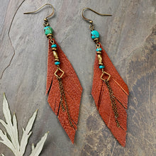Load image into Gallery viewer, Turquoise and Leather Feather Earrings
