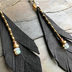 Opal and Leather Earrings