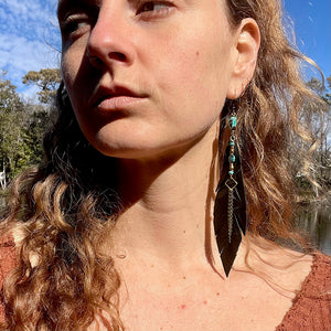Jasmine Leather Feather and Turquoise Earrings