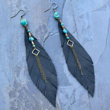 Load image into Gallery viewer, Jasmine Leather Feather and Turquoise Earrings
