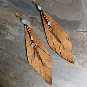 Large Leather Feather Earrings