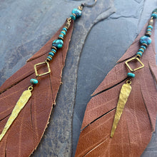 Load image into Gallery viewer, Jasmine Leather Feather and Turquoise Earrings
