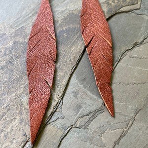 Long Leather Feather Earrings with Citrine