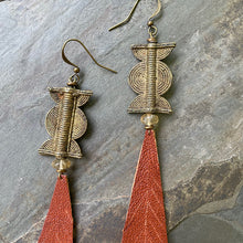 Load image into Gallery viewer, Long Leather Feather Earrings with Citrine
